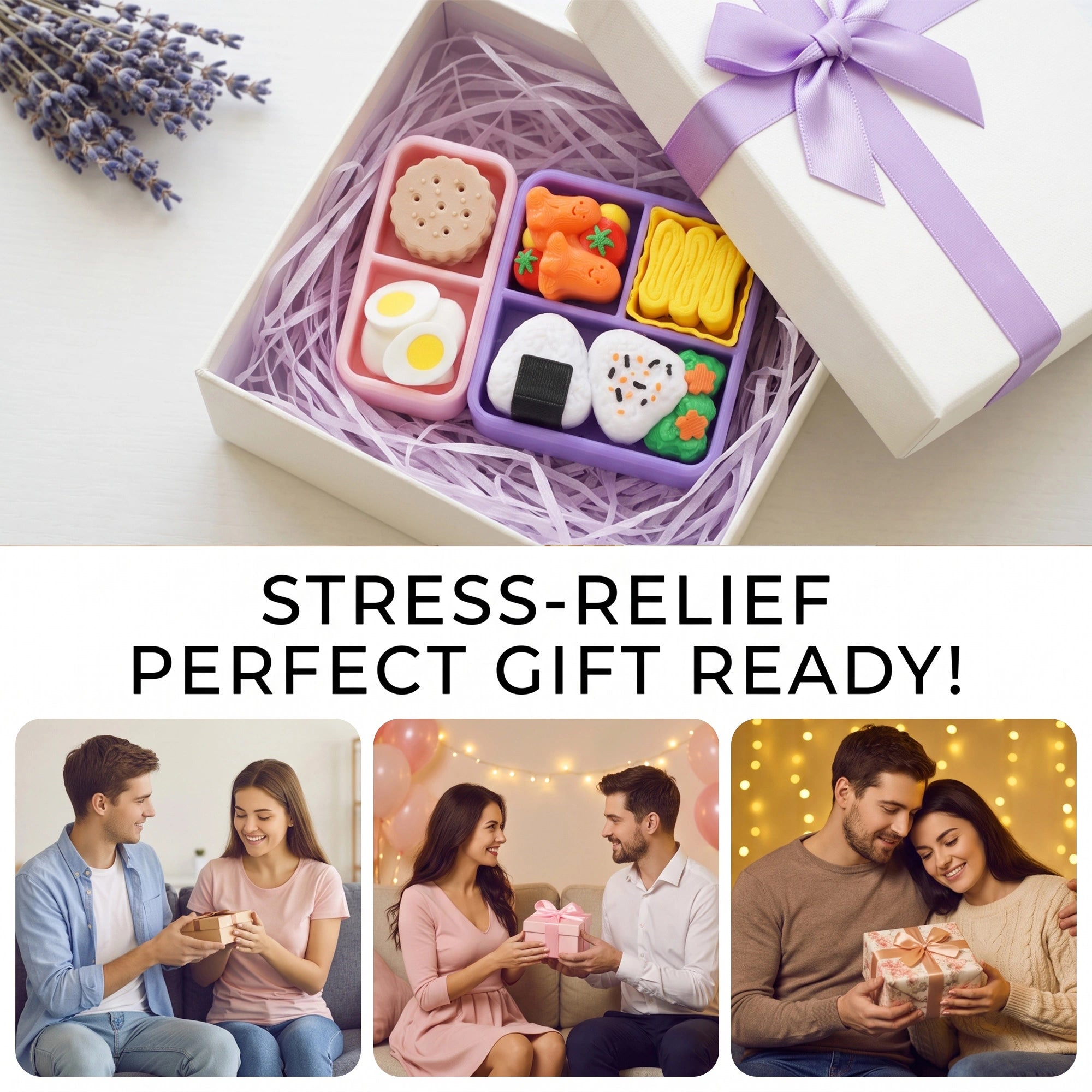 Stress-relief bento 3D printed fidget toy gift set